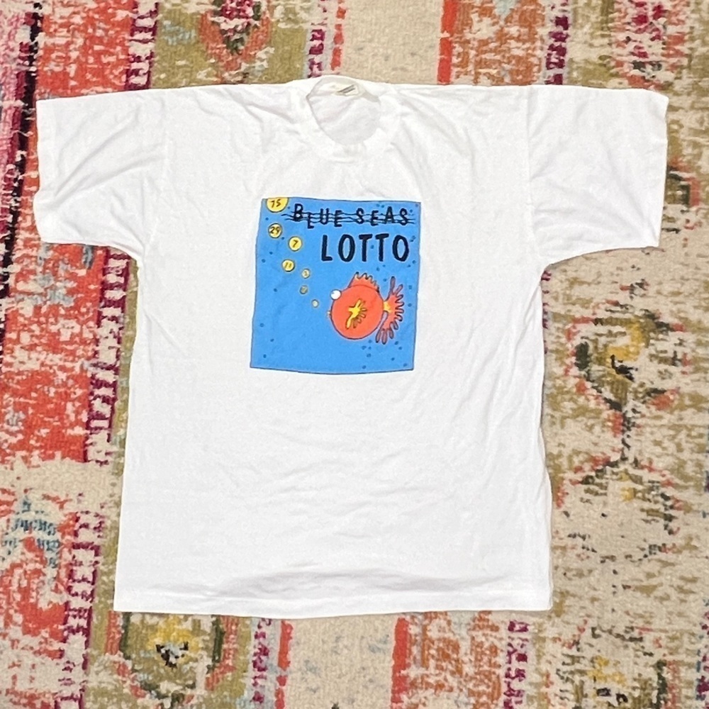 Vintage 80s Single Stitch Blue Seas Lotto Screen Stars 1980s Tee Tshirt